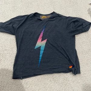 Aviator Nation Dark Gray Tee with Multicolor Lightning Bolt